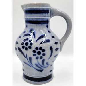 Westerwald Stoneware Pitcher Jug Cobalt Blue .5 Liter Floral 1950 - 1970